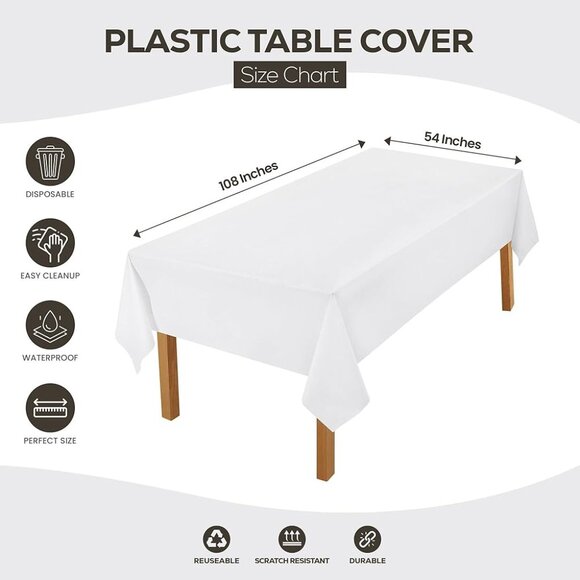 Set of 4 Brand New Large 54" x 108" Rectangular White Plastic Tablecloths! - Picture 6 of 16